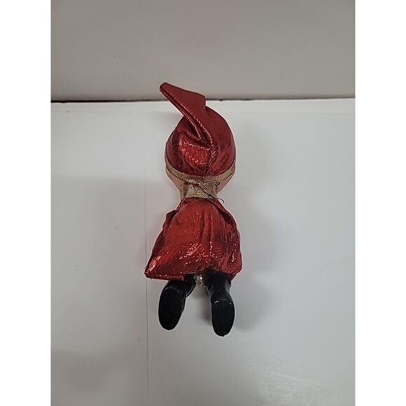 Vintage SMILING Kneehugger Red Gold Metallic Christmas Sitting Elf Ornament - Picture 3 of 5